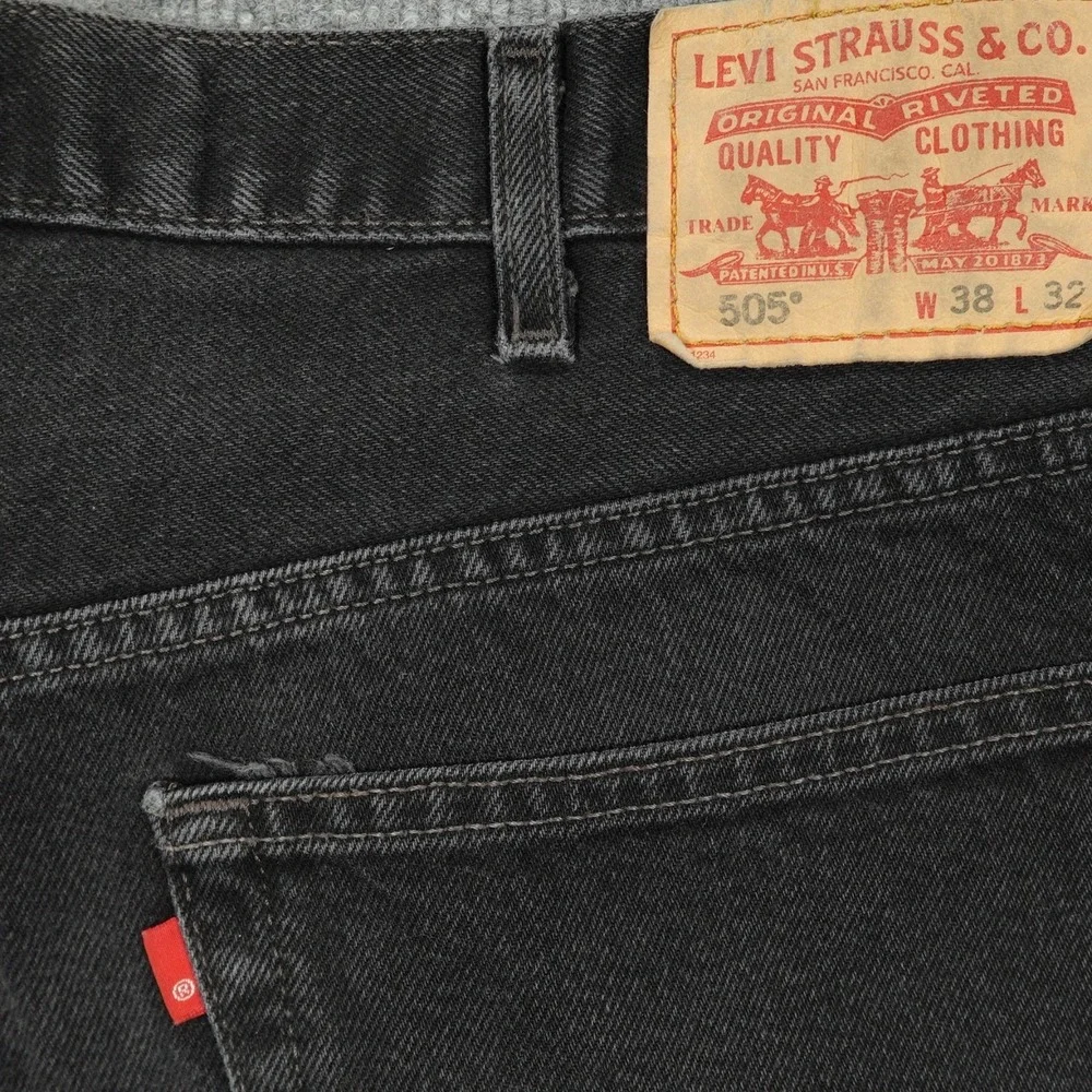 Vintage Levis 505 Mens Jeans Regular Straight Black Dark Y2K 36x32 (Tag 38x32)